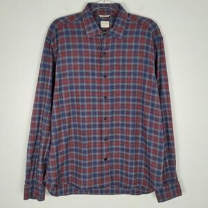Culturata Size XL Plaid Button Up Shirt Long Sleeve Brushed Cotton Red Blue
